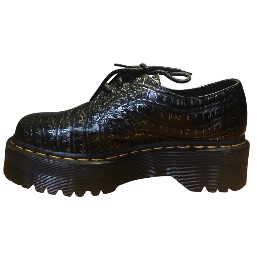 DR MARTENS 1461 quad croc emboss leather platform shoe in gunmetal - Picture 8 of 14